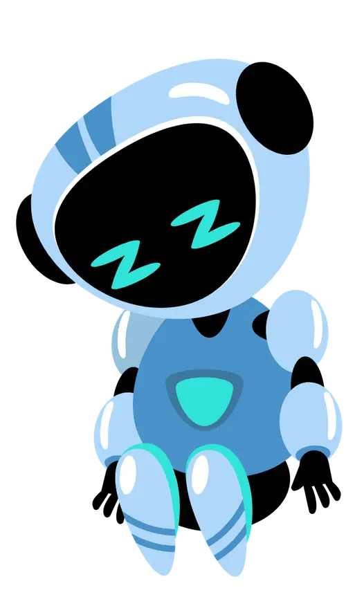 A blue robot asleep with zigzag sleep symbols across its face.